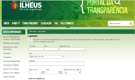 site Portal da Transparencia já disponibiliza legislação municipal indexada. Reprodução